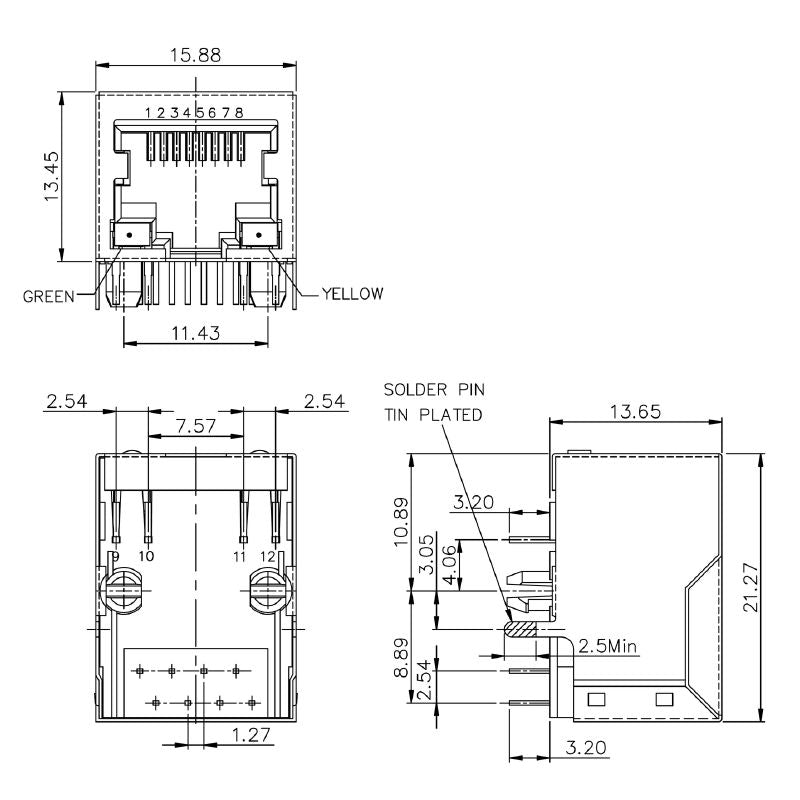 2613200000 - Cat 5e RJ45 Modular Jack with 90° Elbow Connection  (Pack of 600)