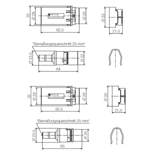 1079720000 - 250A Crimp Connector, 32mm Diameter, Copper Alloy