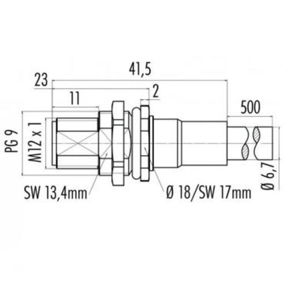 1234770010 - 1m M12 D-Code System Cable, Flange Design, PUR Material