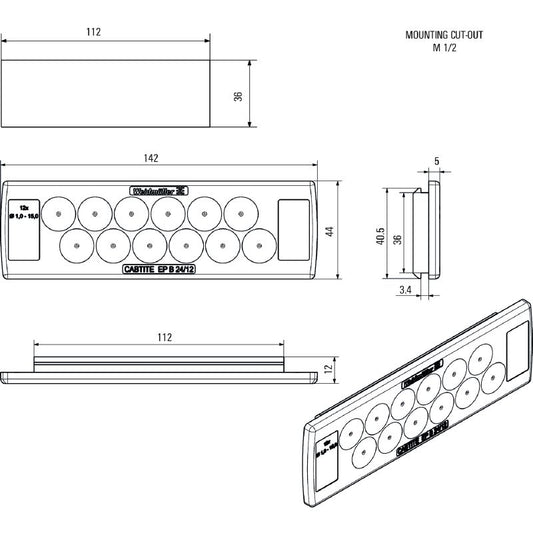 2743630000 - TPE Grey Cable Entry Plate, 44mm x 142mm x 12mm  (Pack of 10)