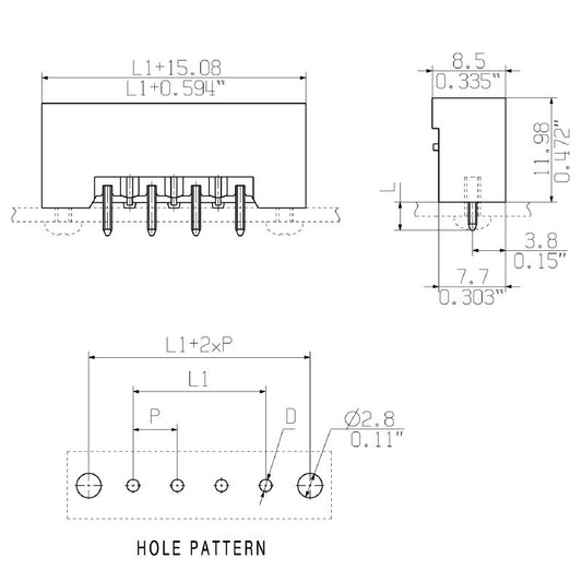 1147200000 - 5.08mm 4-Pole PCB Connector with 180° Elbow  (Pack of 60)
