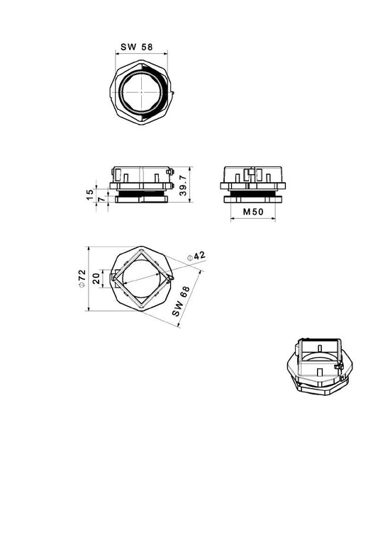 2584130000 - M50 BK Cable Gland, 24.7mm Height, IP66 Rated  (Pack of 5)