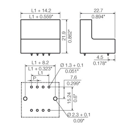 1036030000 - 3.81mm 18-Pole Male Header Connector with 180° Elbow  (Pack of 50)