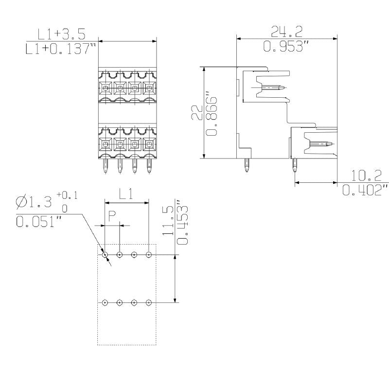 1642150000 - 28-Pole 3.50mm Male PCB Connector with THT Solder Pin  (Pack of 10)