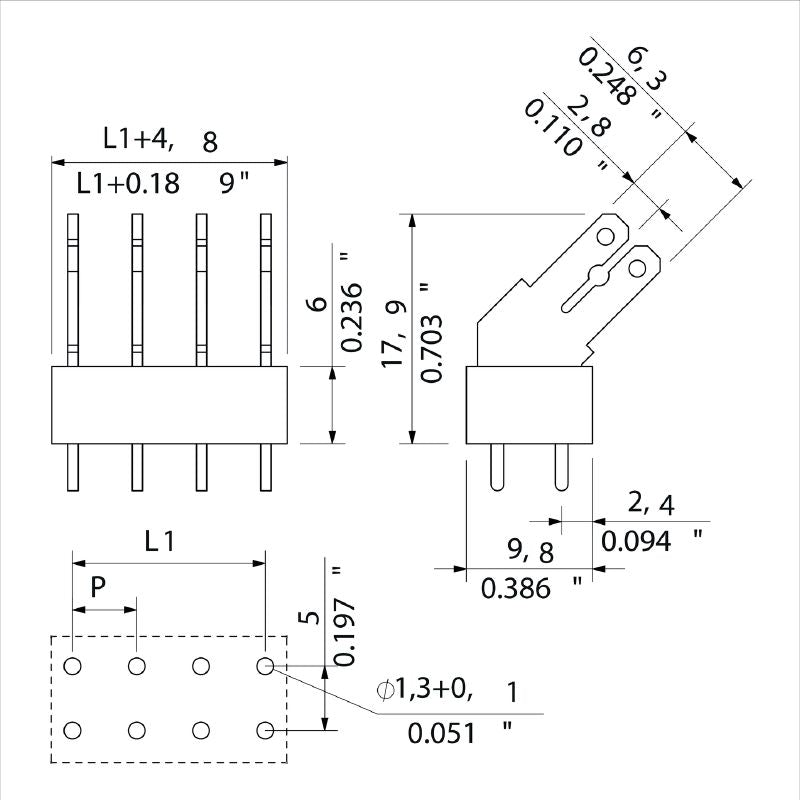 9511790000 - 5.00 mm PCB Terminals, 135° Angle, Tinned Orange  (Pack of 100)