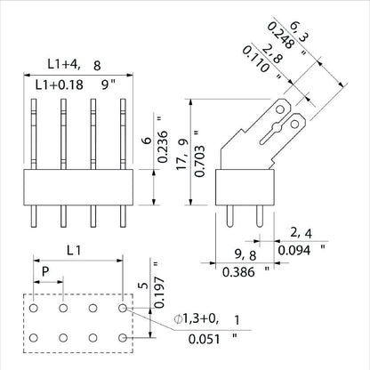 9511790000 - 5.00 mm PCB Terminals, 135° Angle, Tinned Orange  (Pack of 100)
