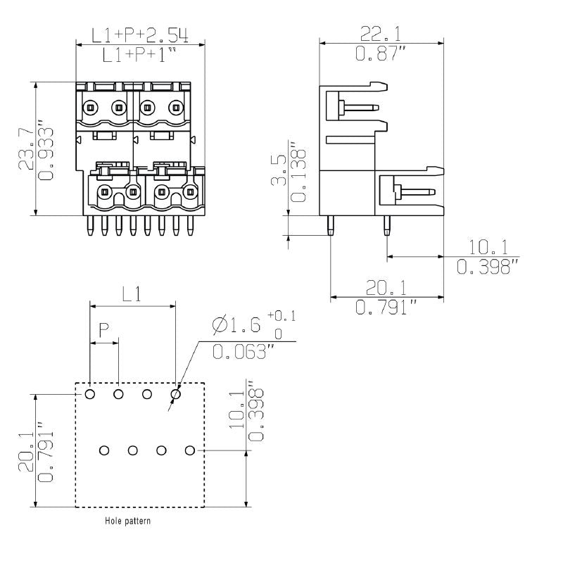 2650100000 - 90° THT Connector, 22 Poles, 5.08mm Pitch, 10A Rating  (Pack of 32)