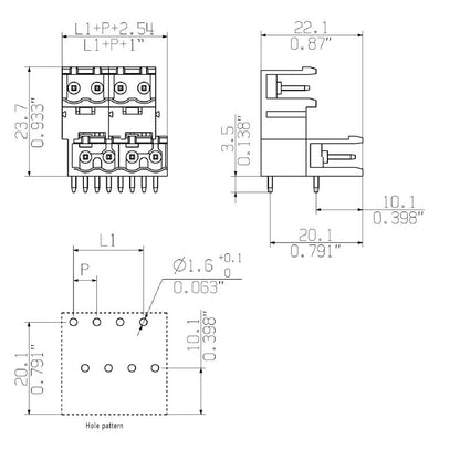 2650100000 - 90° THT Connector, 22 Poles, 5.08mm Pitch, 10A Rating  (Pack of 32)