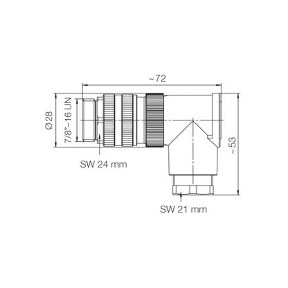 1291900000 - 7/8" Field Attachable Connector, IP67, 12A, CuZn Contacts