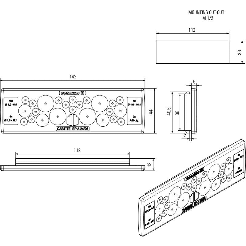 2743590000 - Grey TPE Cable Entry Plate, 44mm x 142mm, IP54  (Pack of 10)