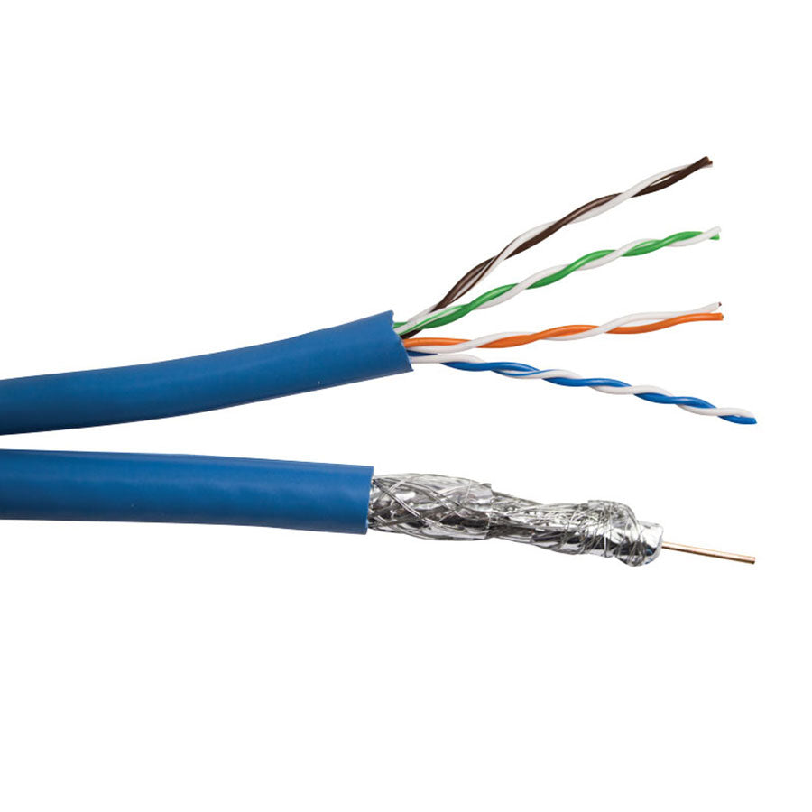 HNC-1-1000-BL 1x CAT5E 24 AWG UTP + 1x RG6/U QUAD SHIELD COAX BC- (SIAMESE)- 1000 FT SPOOL- BLUE