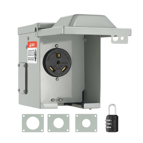 125/250V 30A RV Power Outlet Box Enclosed Lockable NEMA Weatherproof