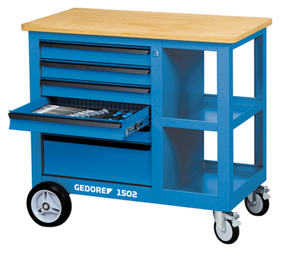 6620540 - Heavy-Duty Mobile Workbench with 6 Drawers & Beech Wood Top