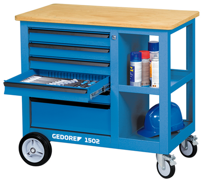 6620540 - Heavy-Duty Mobile Workbench with 6 Drawers & Beech Wood Top