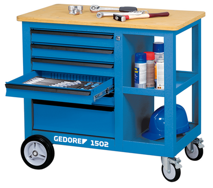 6620540 - Heavy-Duty Mobile Workbench with 6 Drawers & Beech Wood Top