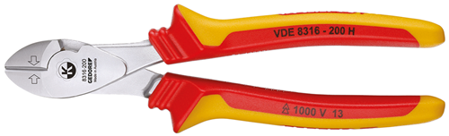1551000 - High Leverage VDE Insulated Side Cutters, 200mm Precision Edges