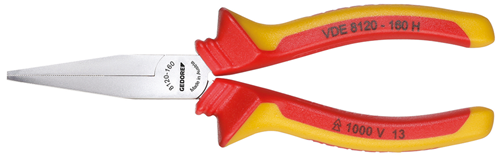 1552090 - VDE 160mm Flat-Nose Pliers with Insulated Handles, 1000V Safe