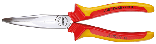 1552139 - VDE Insulated 160mm Needle Nose Pliers with Precision Cutting Edges