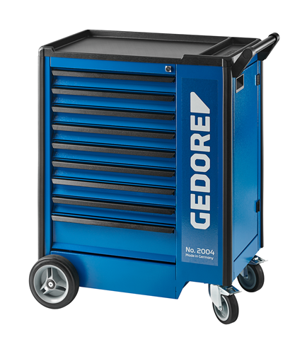 1640704 - Compact 9-Drawer Tool Trolley in GEDORE Blue with Safety Features