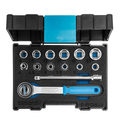 1815598 - 12-Piece Vanadium Socket Set with Fine Toothed Ratchet, 160mm Box