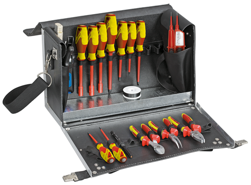 1953710 - Durable 18-Piece Electrician's Tool Case with Lockable Latches