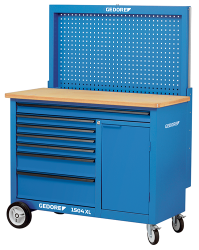1988468 - 1.25m Steel Rolling Workbench with 7 Drawers and Beech Wood Top