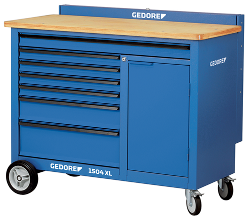 1988468 - 1.25m Steel Rolling Workbench with 7 Drawers and Beech Wood Top