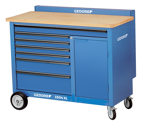 1988468 - 1.25m Steel Rolling Workbench with 7 Drawers and Beech Wood Top