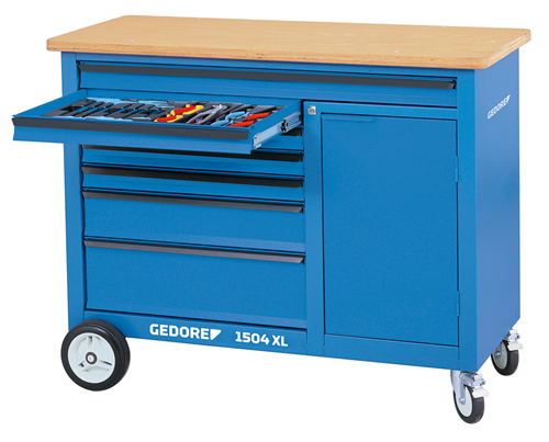 1988468 - 1.25m Steel Rolling Workbench with 7 Drawers and Beech Wood Top