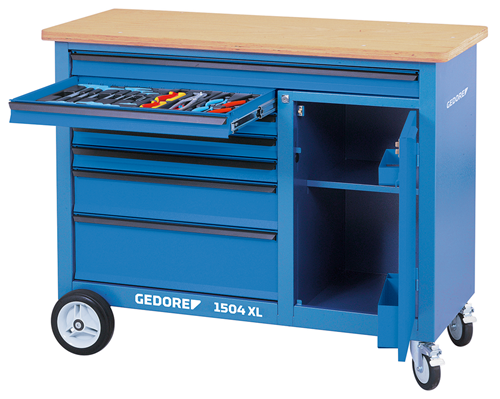 1988468 - 1.25m Steel Rolling Workbench with 7 Drawers and Beech Wood Top