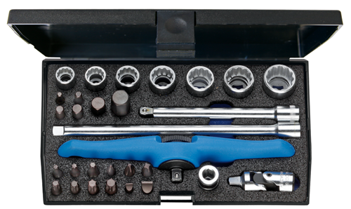 2190281 - 30-Piece Motorcycle Tool Set in Plastic Case with Ratchet & Extension