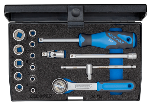 6172290 - 16-Piece Hexagonal Socket Wrench Set with Ratchet in Plastic Box
