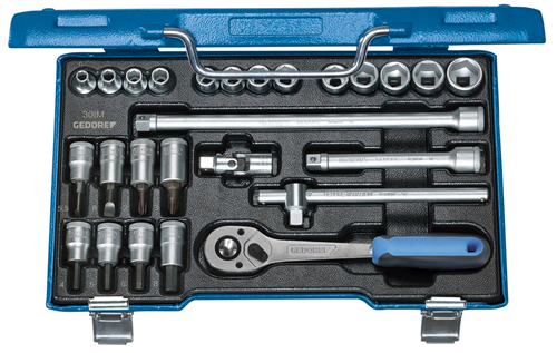 6229740 - 26-Piece Hexagon Socket Wrench Set with Vanadium Steel Sockets