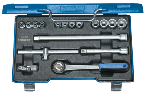 6240200 - 17-Piece GEDORE Socket Set with Ratchet in Steel Case