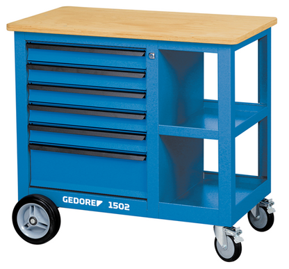 6620540 - Heavy-Duty Mobile Workbench with 6 Drawers & Beech Wood Top