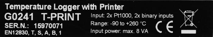Temperature Recorder with Printer, 2x Binary Input