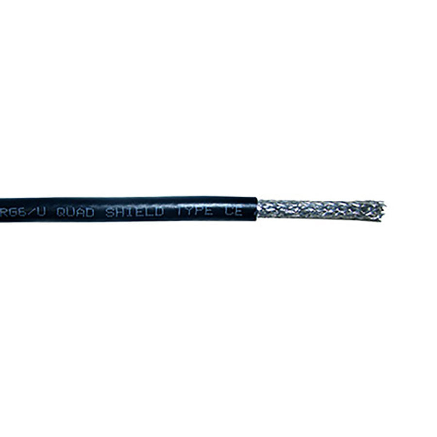 RG6/UQ-BC-BK-SPL RG6/U QUAD SHIELD COAX 3.0 GHz 18 AWG BC, 60%/40% AL BRAID, UL CM, EN50575:2014 Eca, PVC JKT- BLACK- 1000FT/305M SPOOL
