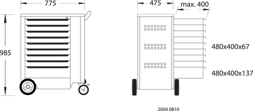 1640704 - Compact 9-Drawer Tool Trolley in GEDORE Blue with Safety Features