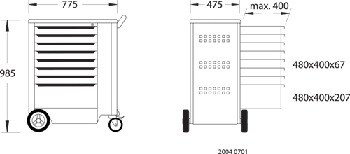 1640712 - Heavy-Duty Tool Trolley with Removable Drawers and ABS Platform