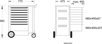 1640712 - Heavy-Duty Tool Trolley with Removable Drawers and ABS Platform