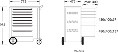 1640720 - Tool Trolley: H812mm x W771mm x D478mm with ABS Platform