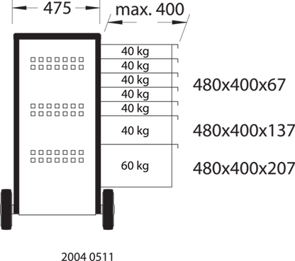 2827360 - Versatile Tool Trolley with Locking Drawers, ABS Work Platform