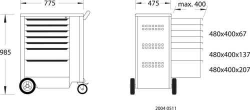 2827360 - Versatile Tool Trolley with Locking Drawers, ABS Work Platform