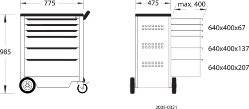 2003546 - 6-Drawer Tool Trolley, H 812mm, ABS Platform, Heavy-Duty Caster Wheels