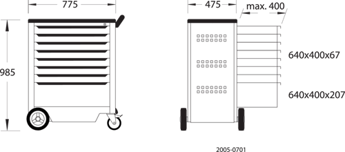 2003554 - Heavy-Duty Tool Trolley H812xW771xD478mm with Locking Drawers