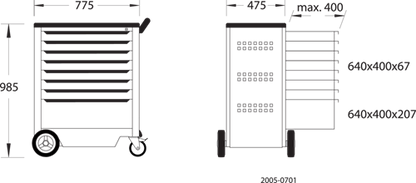 2003554 - Heavy-Duty Tool Trolley H812xW771xD478mm with Locking Drawers