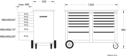 2528088 - Mobile Workbench 1250mm with Beech Wood Top & 14 Drawers