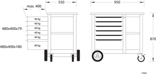 6620620 - 1000kg Rolling Workbench with 6 Drawers & Beech Wood Top