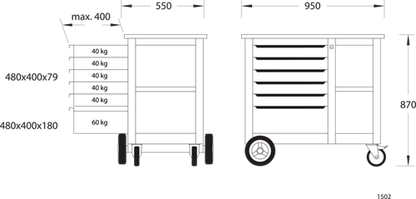 6620620 - 1000kg Rolling Workbench with 6 Drawers & Beech Wood Top
