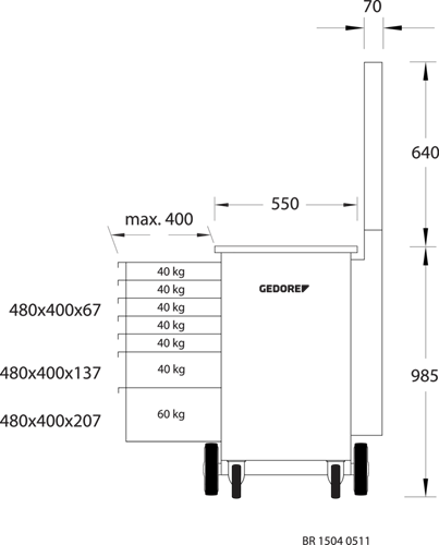 6623990 - Heavy-Duty Mobile Workbench with Beech Wood Top and Tool Hooks